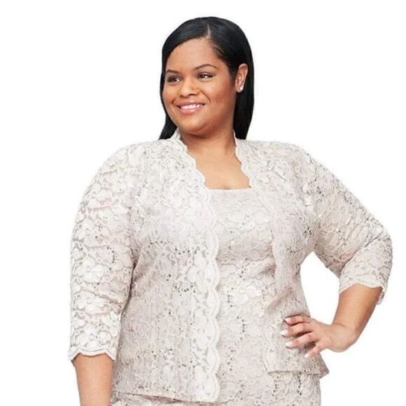 S.L. Fashions Women's Plus Size Sleeveless Tea Length Sequin Lace Jacket - Picture 1 of 8